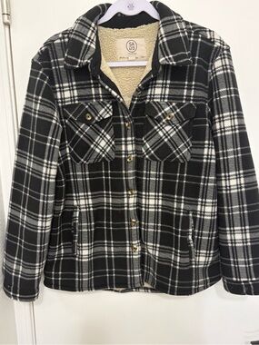 SAGE Black & White Plaid Sherpa-Lined Kids Puffer Jacket L